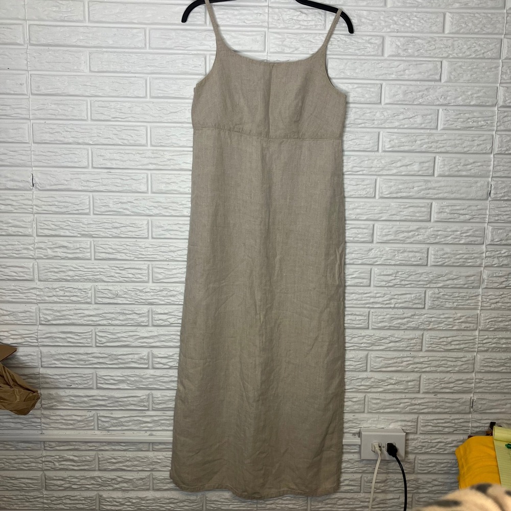 GAP Beige Linen Spaghetti-Strap Maxi Dress